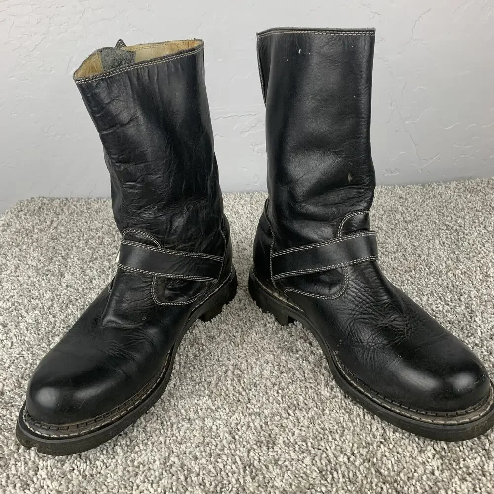 John Fluevog Boots Mens Size 13 Leather Motorcycle Biker Grunge Punk Strap Sole